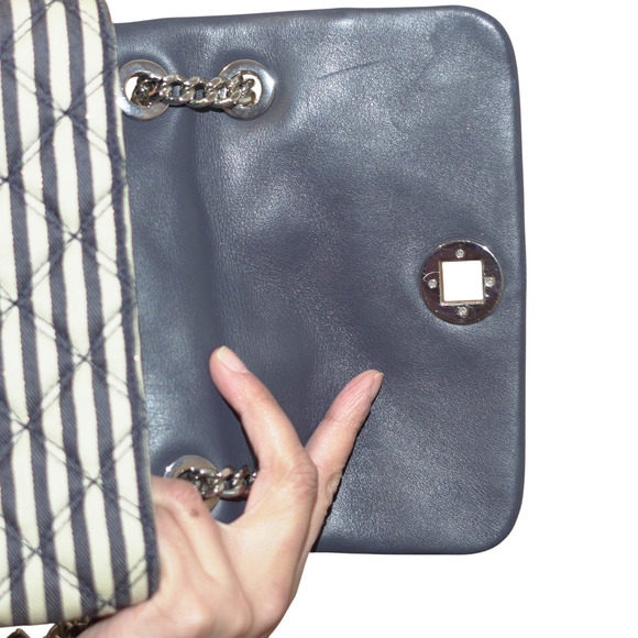 Kate Spade Natalia Medium Quilted Striped Nautical Navy White Silver Chain PRKIN - Picture 9 of 16